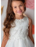 Beaded Ivory Lace Tulle 3D Flowers High Low Flower Girl Dress